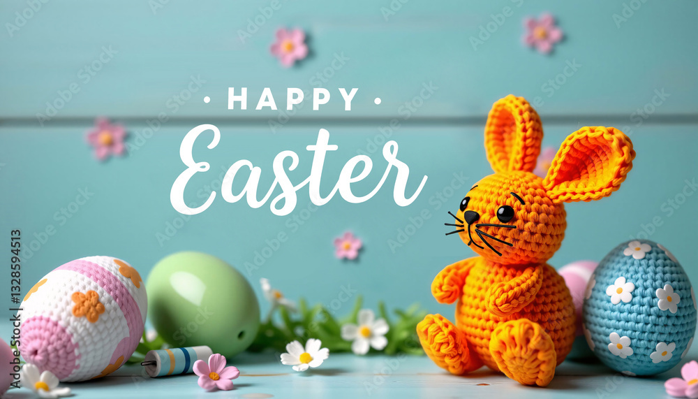 Happy Easter Crochet Bunny, Eggs, Flowers, Spring
