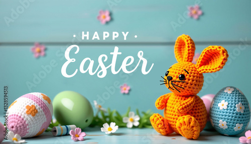 Happy Easter Crochet Bunny, Eggs, Flowers, Spring