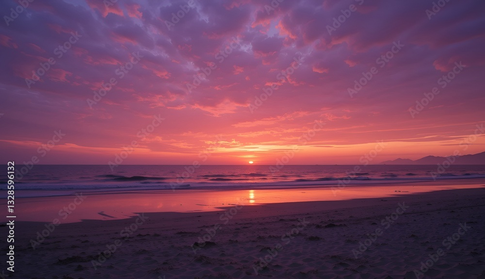 Fototapeta premium Vibrant Sunset Over Tranquil Beac