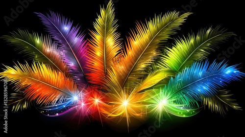 Wallpaper Mural Vibrant Colorful Feather Design with Radiant Lights for Creative Backgrounds and Decorations Torontodigital.ca