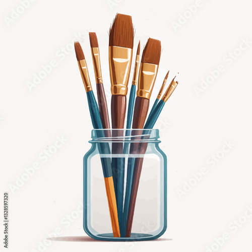Clean and Modern Art Supplies Illustration – Paint Brushes in Glass Jars Modern Abstract Vector Art