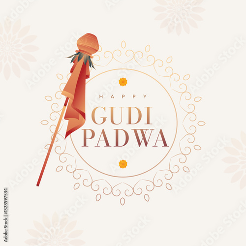 Gudi Padwa, the religious festival of South India. Ugadi design elements with Happy Gudi Padwa typography