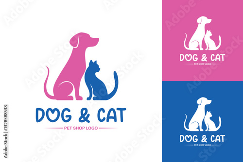 Pet care logo with dog and cat design minimalist