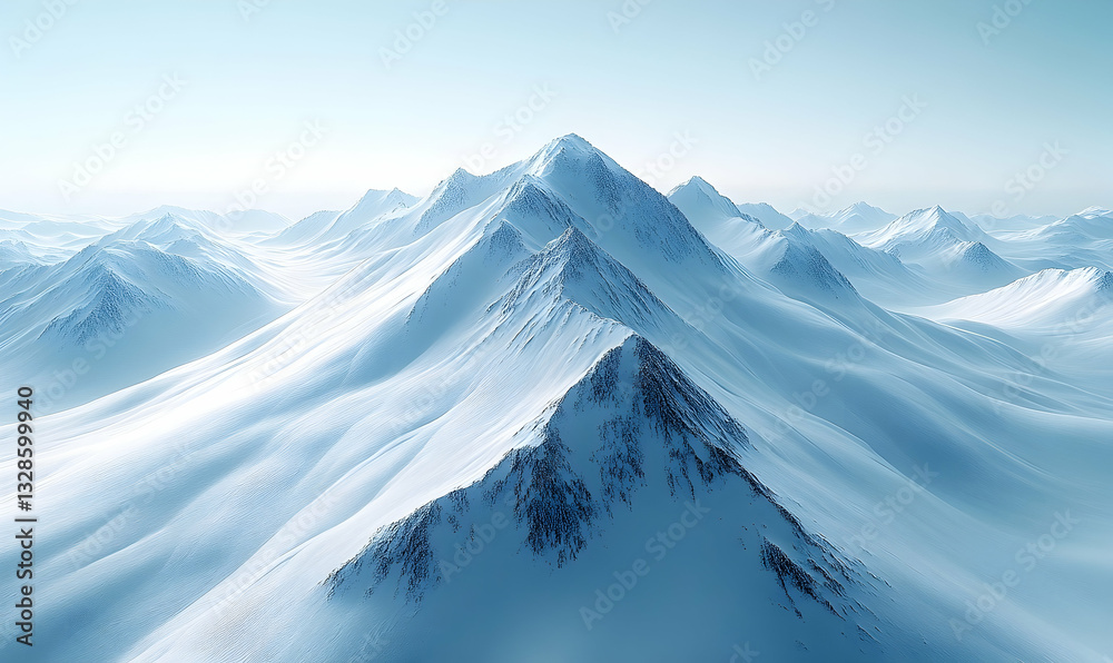 Crisp and Serene: Majestic Snow-Covered Mountain Range Under a Pale Blue Sky Crisp and Serene: Majestic Snow-Covered Mountain Range Under a Pale Blue Sky