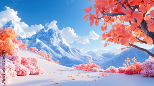 A picture showing a mountain path during the frost season. The path is covered with fallen leaves and the autumn atmosphere is strong.
