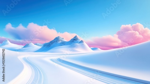 A picture showing a mountain path in light snow season. The path is covered with snow and the breath of winter.