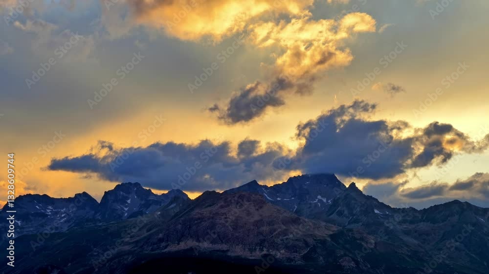 Beautiful Mountain Peak with Clouds in Sunset in St Moritz, Maloja, Grisons, Switzerland. (Time Lapse) Beautiful Mountain Peak with Clouds in Sunset in St Moritz, Maloja, Grisons, Switzerland. (Time Lapse)