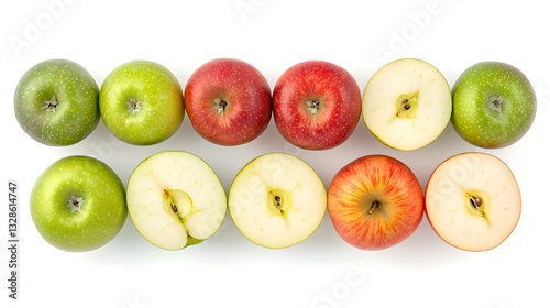 green and red apples with slices isolated