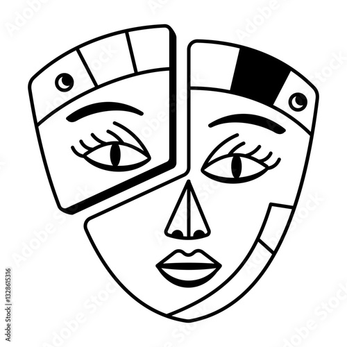 A hand drawn icon of cubism face mask 
