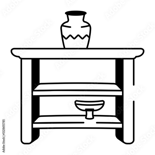 Pottery shelf with a vase, hand drawn style icon
