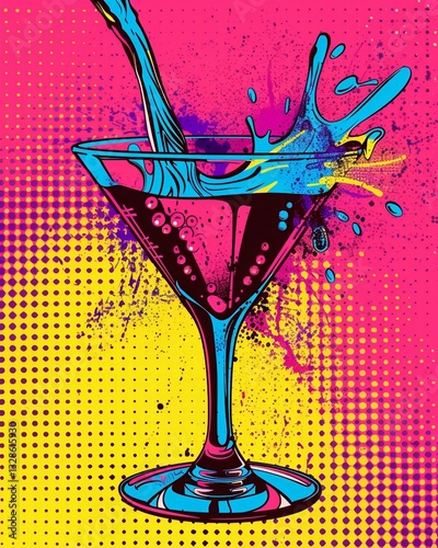 Pop Art Cocktail with Detailed Texture and Comic Style