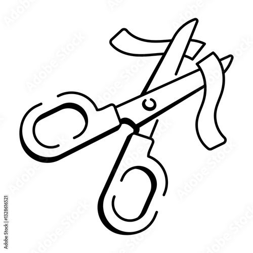 Cutting ribbon with scissors, doodle style icon 
