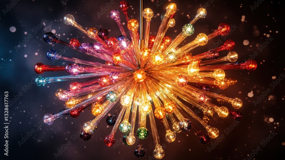 Obraz premium Radiant multicolored starburst light fixture against ambient background