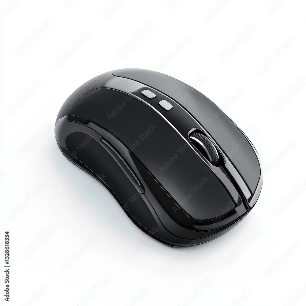 Sleek Black Wireless Computer Mouse on White Background Sleek Black Wireless Computer Mouse on White Background