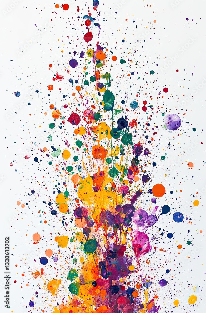 Obraz premium Colorful paint splashes in the air, against a white background