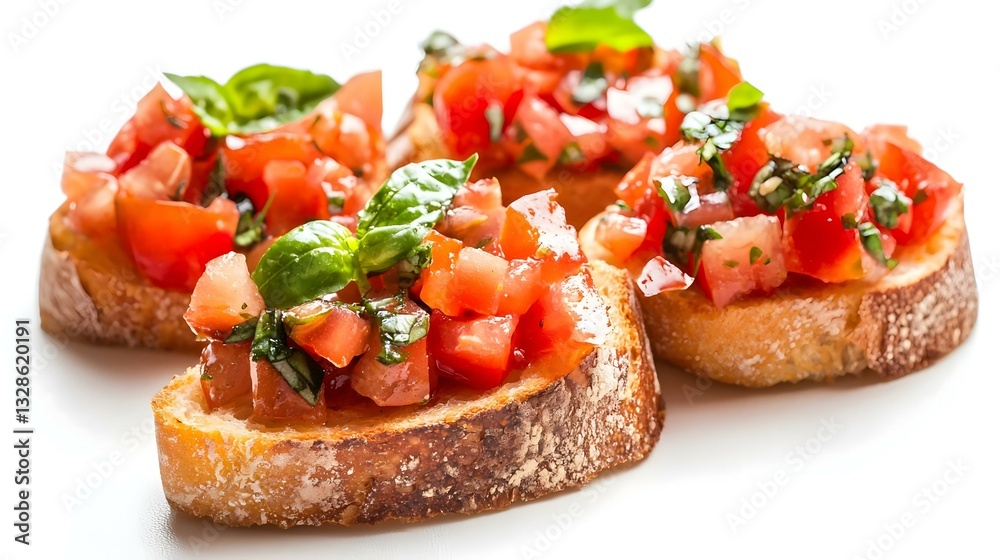 Sliced bruschetta on white background Sliced bruschetta on white background