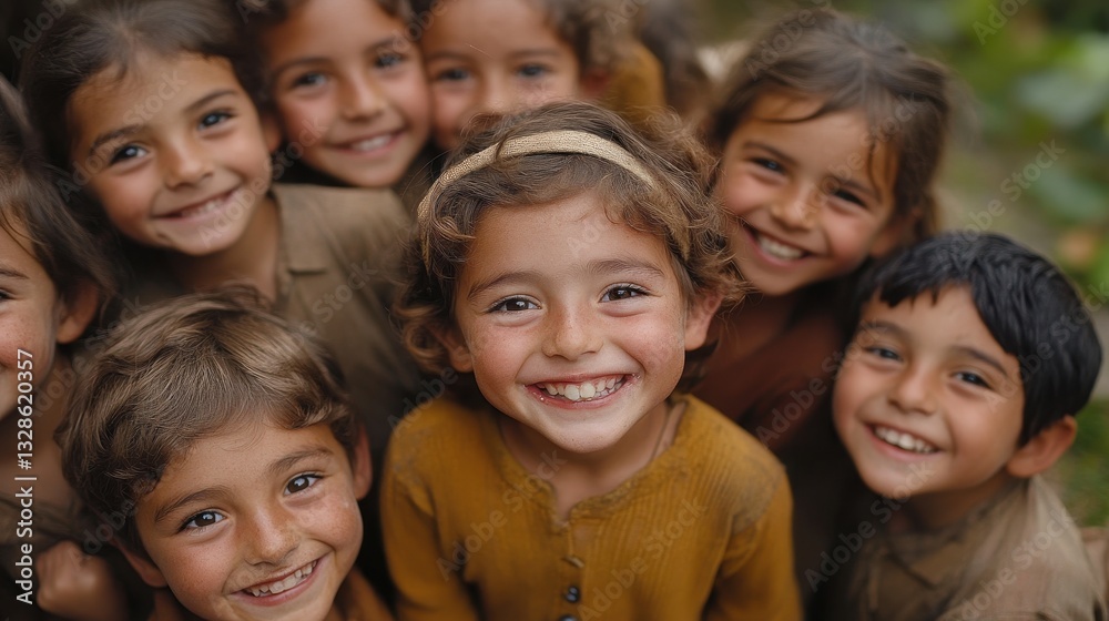 Group of happy children smiling outdoors on a sunny day Group of happy children smiling outdoors on a sunny day
