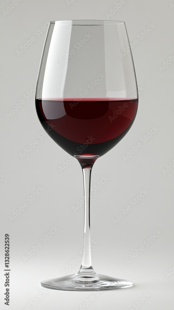 A glass of red wine on a light gray background. The wine is a deep, rich red color. The glass is clear and has a long stem. A glass of red wine on a light gray background. The wine is a deep, rich red color. The glass is clear and has a long stem.