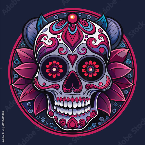 Day of the dead skull vector illustration on white background