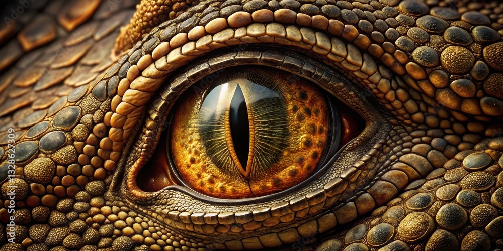 Fototapeta premium Close-up of a reptilian eye and textured skin, showcasing intricate details and natural patterns