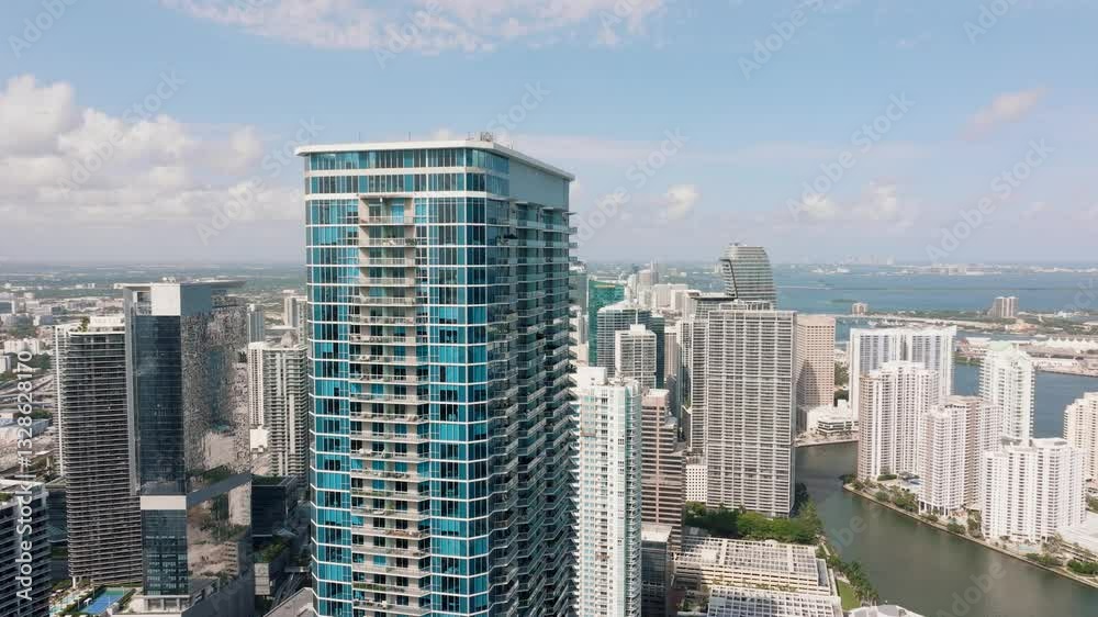 Drone video of Miami skyline view during the day time