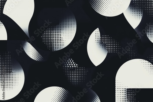 Geometric Halftone Dot Pattern on Black Background Monochrome Abstract