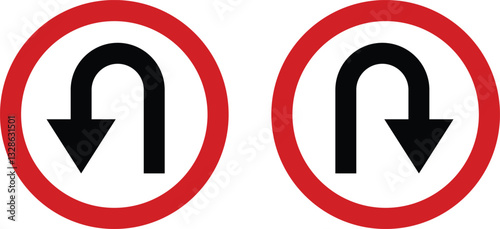 U turn sign. Prohibition Sign U-turn. Left and Right direction. Road sign. Vector illustration