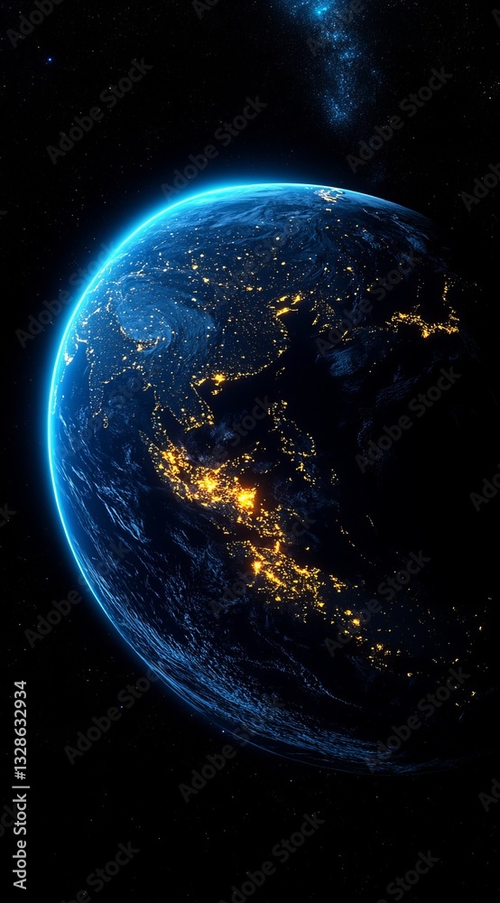 Obraz premium globe with glowing cities in space, night view.
