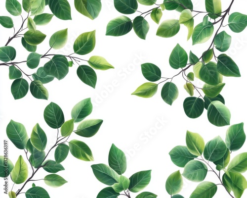 Fresh Green Leaves on White Background for Nature Inspired Design