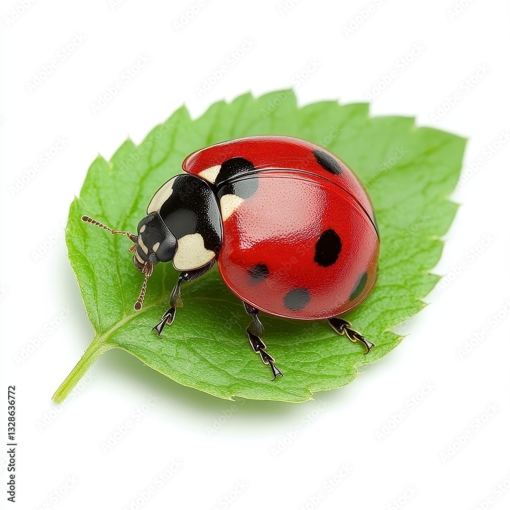 Fototapeta premium Vibrant Ladybug on Green Leaf Close-Up Macro Photography