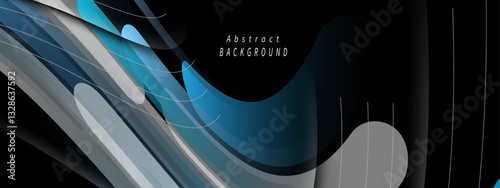 A visually striking abstract art piece featuring flowing waves in dark and blue tones