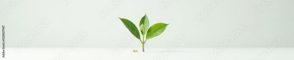Small plant in a minimalist setup on white background, solo growth, greenery Small plant in a minimalist setup on white background, solo growth, greenery