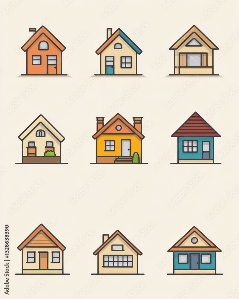Nine colorful house icons, various styles and designs, suitable for web or app use. Nine colorful house icons, various styles and designs, suitable for web or app use.