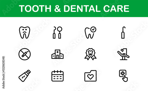 Dental Care and Tooth Icons. Essential Collection for Healthcare, Treatment, and Oral Health Designs