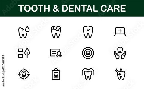 Dental Care and Tooth Icons. Essential Collection for Healthcare, Treatment, and Oral Health Designs