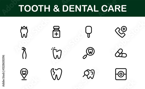 Dental Care and Tooth Icons. Essential Collection for Healthcare, Treatment, and Oral Health Designs