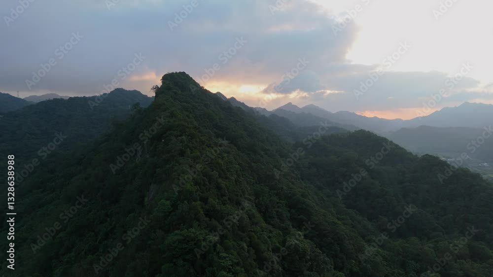 Drone shot of mountains in Taiwan during sunset Drone shot of mountains in Taiwan during sunset