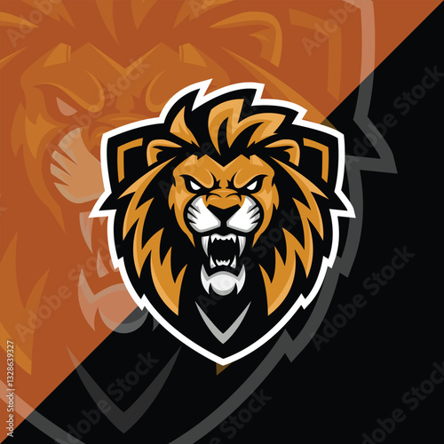 Angry lion head esport gaming logo vector illustration, logo lion head esport style