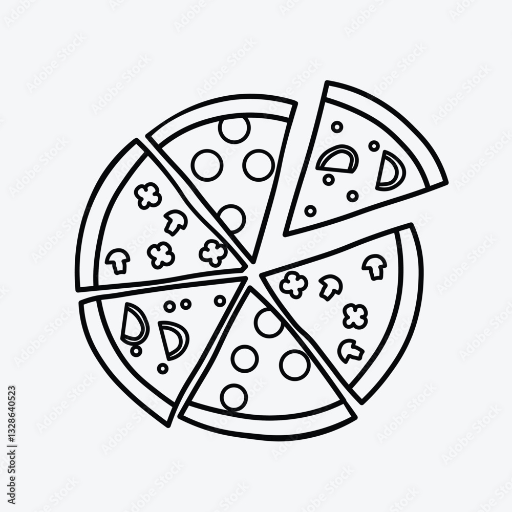Sliced pizza icon with various toppings Sliced pizza icon with various toppings