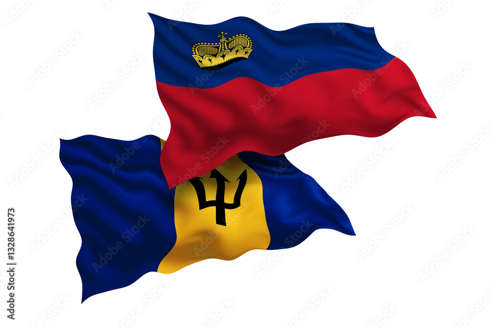 Fototapeta premium Liechtenstein and Barbados Friendship Flags Diplomatic Relations of Two countries, Sports competition
