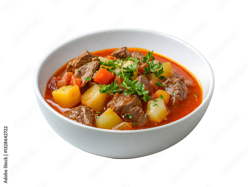Hearty beef stew, a warm and comforting meal. PNG, Cutout, or clipping path. Hearty beef stew, a warm and comforting meal. PNG, Cutout, or clipping path.