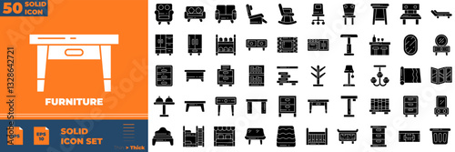 Furniture Solid Editable Icons set