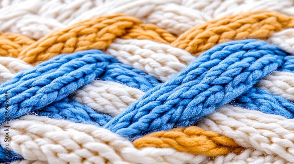 Fototapeta premium Colorful knitted pattern textile workshop close-up artistic studio detailed texture