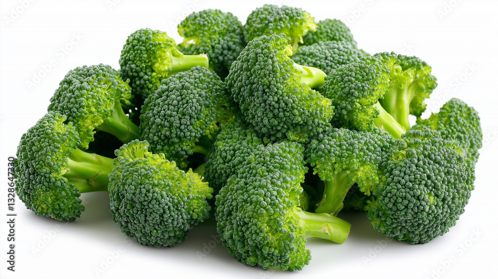 Fresh Green Broccoli Stalks and Florets on White Background Fresh Green Broccoli Stalks and Florets on White Background
