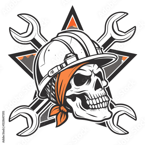 Skull in Construction Hard Hat with Wrench - Powerful and Bold Design