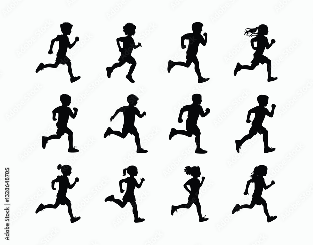 Active Children Running Silhouette Vector Template Active Children Running Silhouette Vector Template