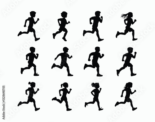 Wallpaper Mural Active Children Running Silhouette Vector Template Torontodigital.ca