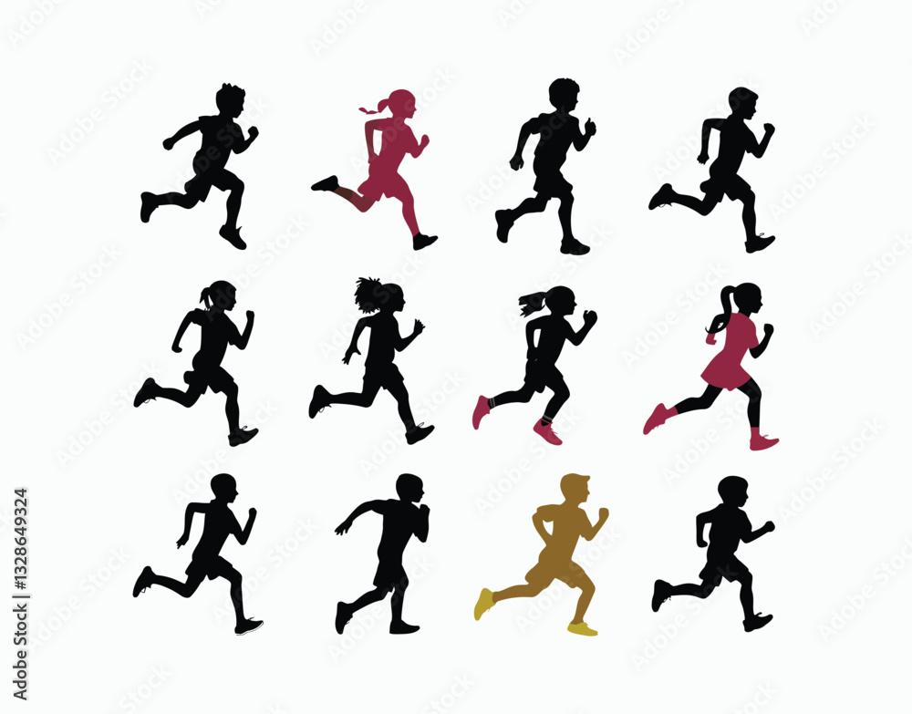 Obraz premium Children Running Silhouette EPS Vector Template Illustration