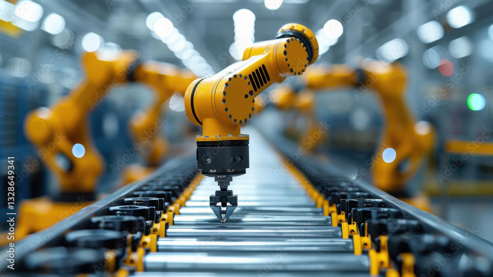 Obraz premium robotic arm with conveyor line.