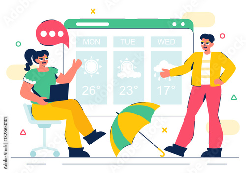 Meteorologist Vector Illustration featuring a Weather Forecaster Analyzing Atmospheric Precipitation Maps and Weather Patterns in a Flat Background